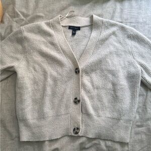 Ribbed V-Neck Cardigan Sweater - Beige